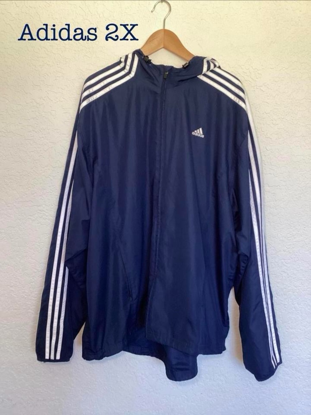 Vintage Adidas Y2K Full Zip Hooded Track Jacket Windbreaker Mesh Lined 2XL